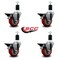 Service Caster 3.5'' Red Poly Swivel 1-1/2'' Expanding Stem Caster Set with Brake, 4PK SCC-EX20S3514-PPUB-RED-PLB-112-4 - alternate 2
